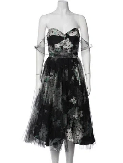 Pre-owned Milly Floral Print Midi Length Dress In Black