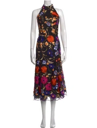 Pre-owned Milly Floral Print Midi Length Dress In Black