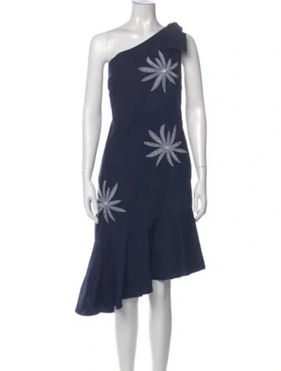 Pre-owned Milly Floral Print Midi Length Dress In Blue