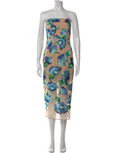 Pre-owned Milly Floral Print Midi Length Dress In Blue