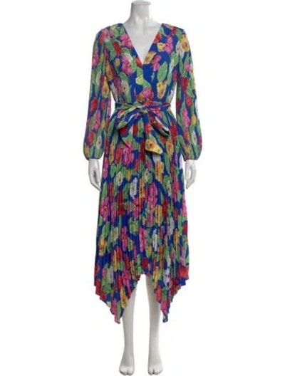 Pre-owned Milly Floral Print Midi Length Dress In Blue