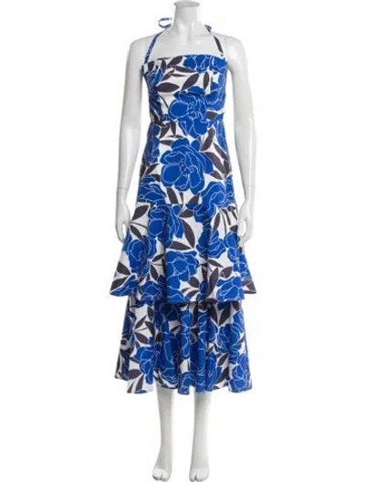 Pre-owned Milly Floral Print Midi Length Dress In Blue