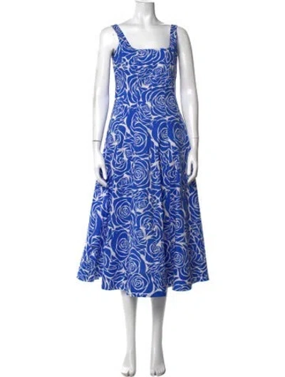 Pre-owned Milly Floral Print Midi Length Dress In Blue