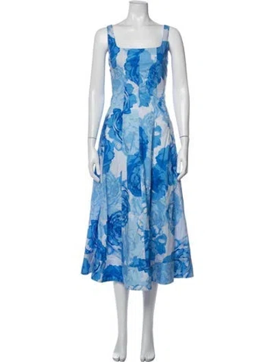 Pre-owned Milly Floral Print Midi Length Dress In Blue
