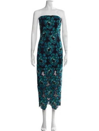Pre-owned Milly Floral Print Midi Length Dress In Blue/green