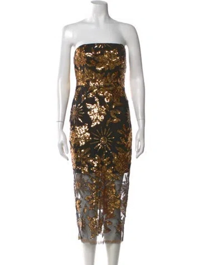 Pre-owned Milly Floral Print Midi Length Dress In Gold