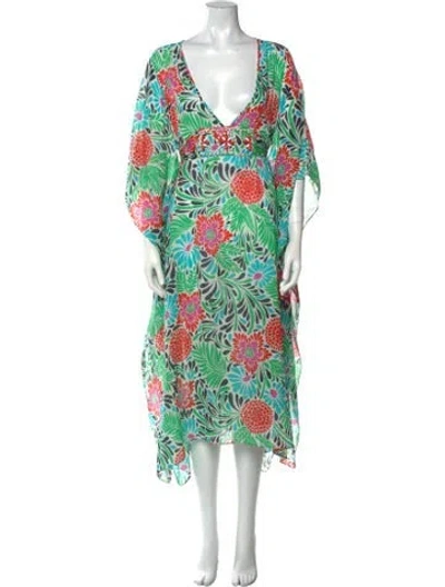Pre-owned Milly Floral Print Midi Length Dress In Green