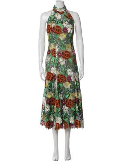 Pre-owned Milly Floral Print Midi Length Dress In Green
