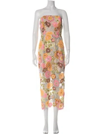 Pre-owned Milly Floral Print Midi Length Dress In Green
