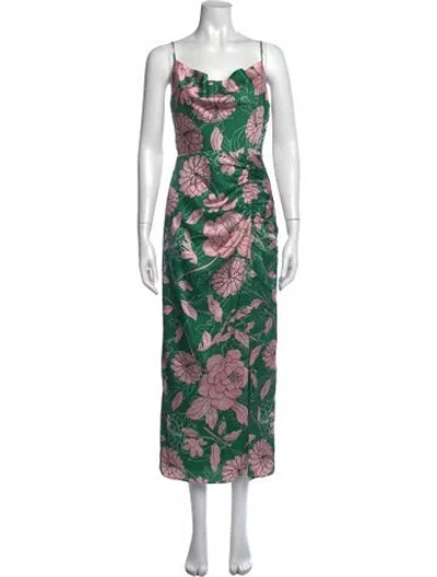 Pre-owned Milly Floral Print Midi Length Dress In Green