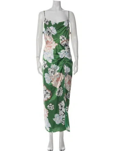 Pre-owned Milly Floral Print Midi Length Dress In Green