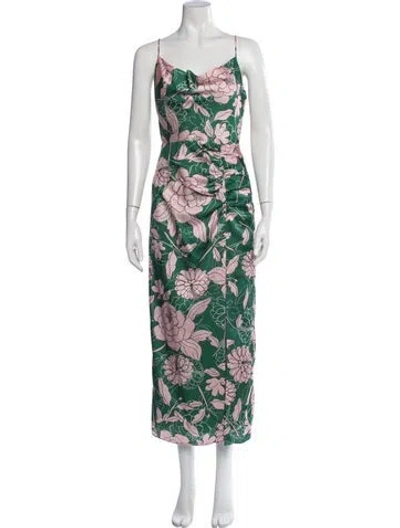 Pre-owned Milly Floral Print Midi Length Dress In Green