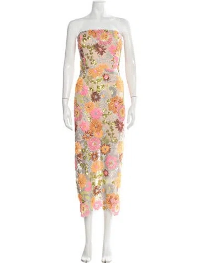 Pre-owned Milly Floral Print Midi Length Dress In Multicolor