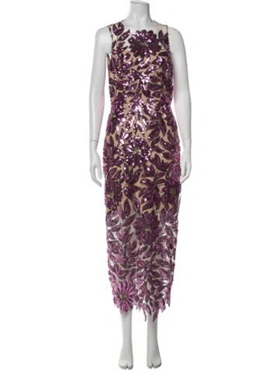Pre-owned Milly Floral Print Midi Length Dress In Neutrals