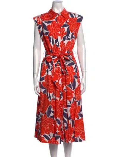 Pre-owned Milly Floral Print Midi Length Dress In Orange