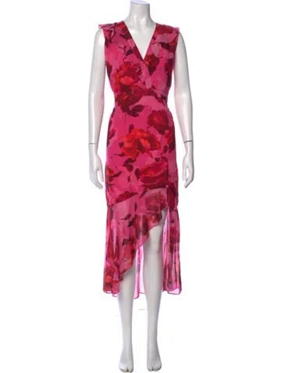 Pre-owned Milly Floral Print Midi Length Dress In Pink