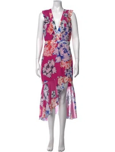 Pre-owned Milly Floral Print Midi Length Dress In Pink