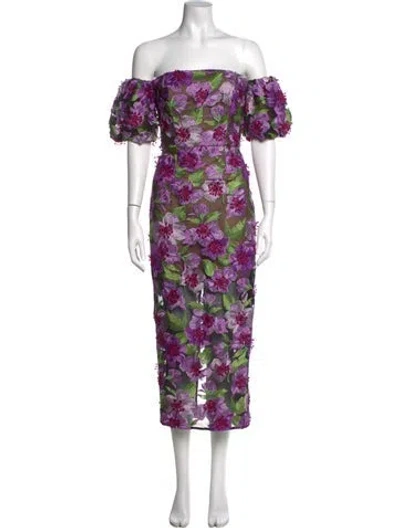 Pre-owned Milly Floral Print Midi Length Dress In Purple