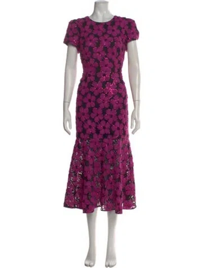 Pre-owned Milly Floral Print Midi Length Dress In Purple