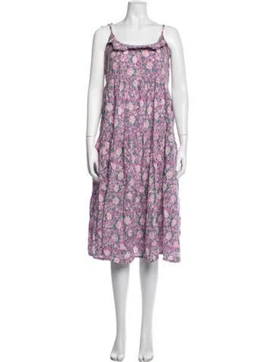 Pre-owned Milly Floral Print Midi Length Dress In Purple