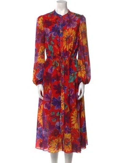 Pre-owned Milly Floral Print Midi Length Dress In Red