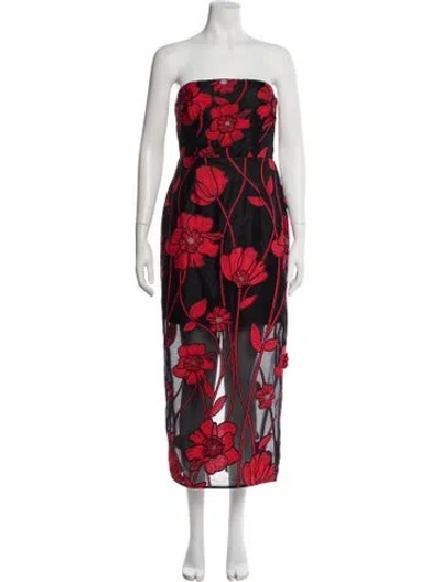 Pre-owned Milly Floral Print Midi Length Dress In Red