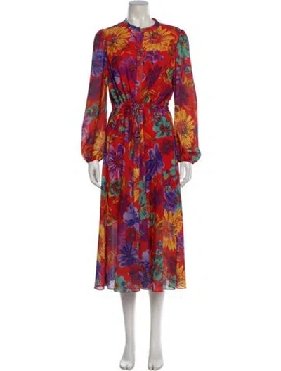 Pre-owned Milly Floral Print Midi Length Dress In Red