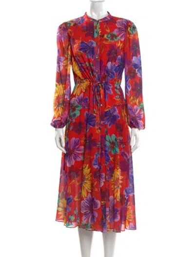 Pre-owned Milly Floral Print Midi Length Dress In Red