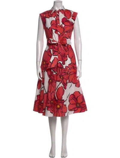 Pre-owned Milly Floral Print Midi Length Dress In Red
