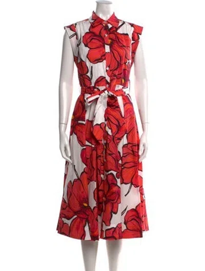 Pre-owned Milly Floral Print Midi Length Dress In Red