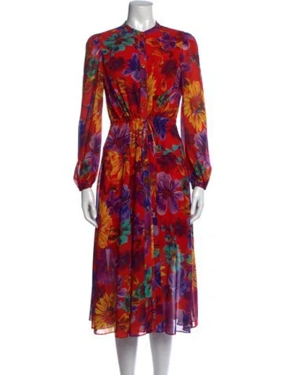 Pre-owned Milly Floral Print Midi Length Dress In Red