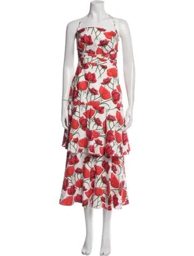 Pre-owned Milly Floral Print Midi Length Dress In Red
