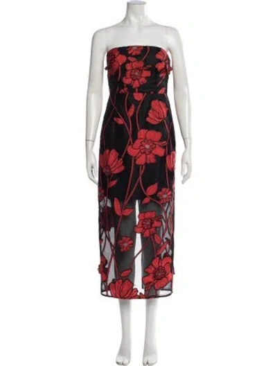 Pre-owned Milly Floral Print Midi Length Dress In Red