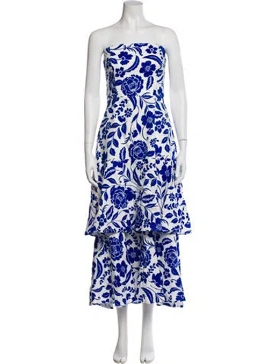 Pre-owned Milly Floral Print Midi Length Dress W/ Tags In Blue