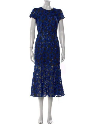 Pre-owned Milly Floral Print Midi Length Dress W/ Tags In Blue