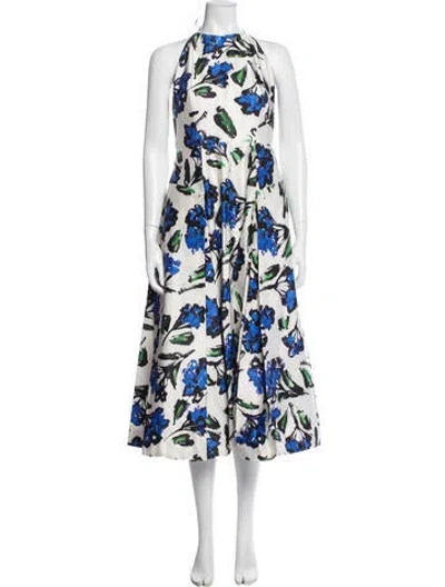 Pre-owned Milly Floral Print Midi Length Dress W/ Tags In Blue