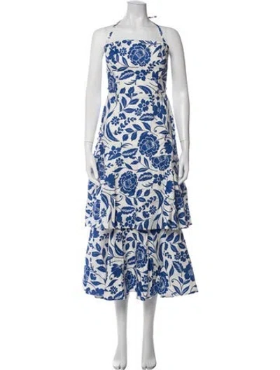 Pre-owned Milly Floral Print Midi Length Dress W/ Tags In Blue