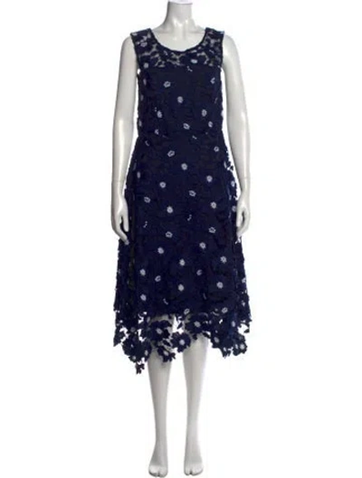 Pre-owned Milly Floral Print Midi Length Dress W/ Tags In Blue