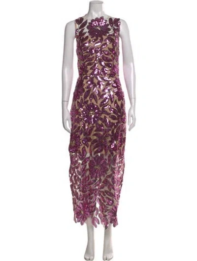 Pre-owned Milly Floral Print Midi Length Dress W/ Tags In Neutral