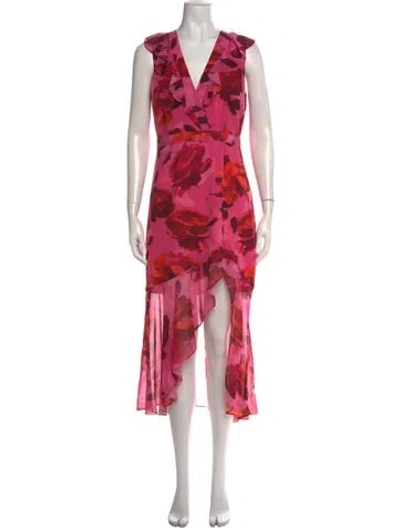 Pre-owned Milly Floral Print Midi Length Dress W/ Tags In Pink