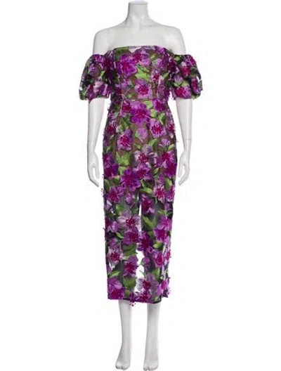 Pre-owned Milly Floral Print Midi Length Dress W/ Tags In Purple