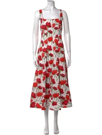 Pre-owned Milly Floral Print Midi Length Dress W/ Tags In Red