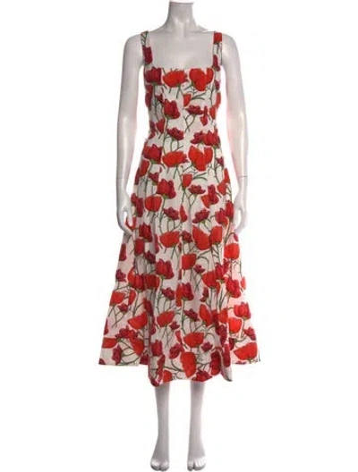 Pre-owned Milly Floral Print Midi Length Dress W/ Tags In Red