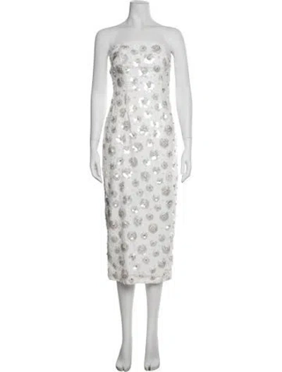 Pre-owned Milly Floral Print Midi Length Dress W/ Tags In White