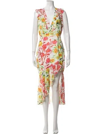Pre-owned Milly Floral Print Midi Length Dress W/ Tags In White