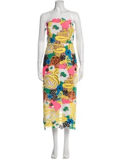 Pre-owned Milly Floral Print Midi Length Dress W/ Tags In Yellow