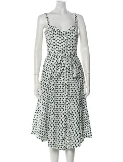 Pre-owned Milly Floral Print Midi Length Dress In White