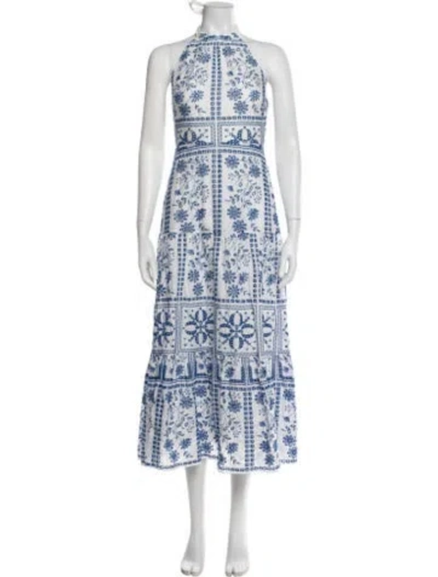 Pre-owned Milly Floral Print Midi Length Dress In White