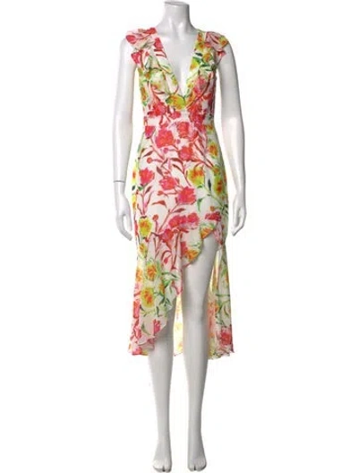 Pre-owned Milly Floral Print Midi Length Dress In White