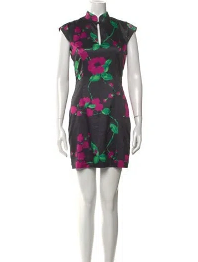 Pre-owned Milly Floral Print Mini Dress In Black